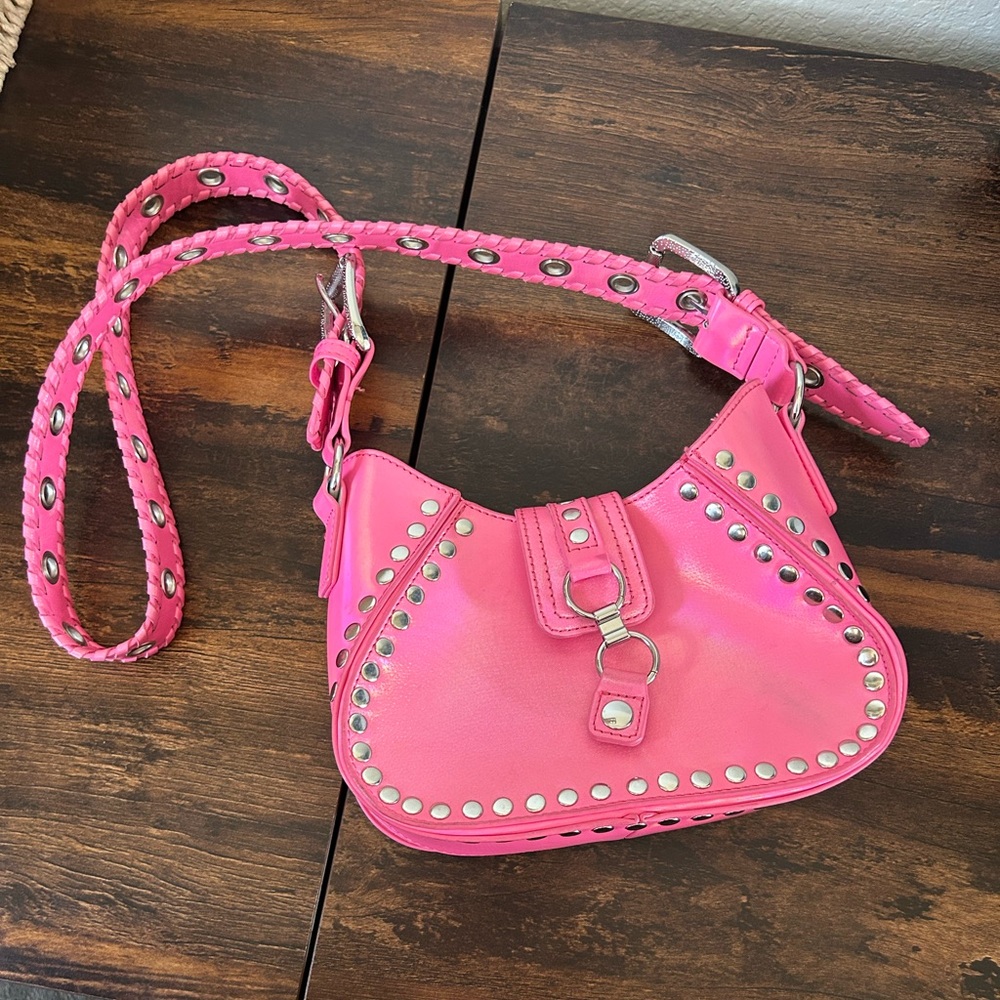 Urban Outfitters Devon Pink Studded Shoulder Bag - Picture 3 of 11